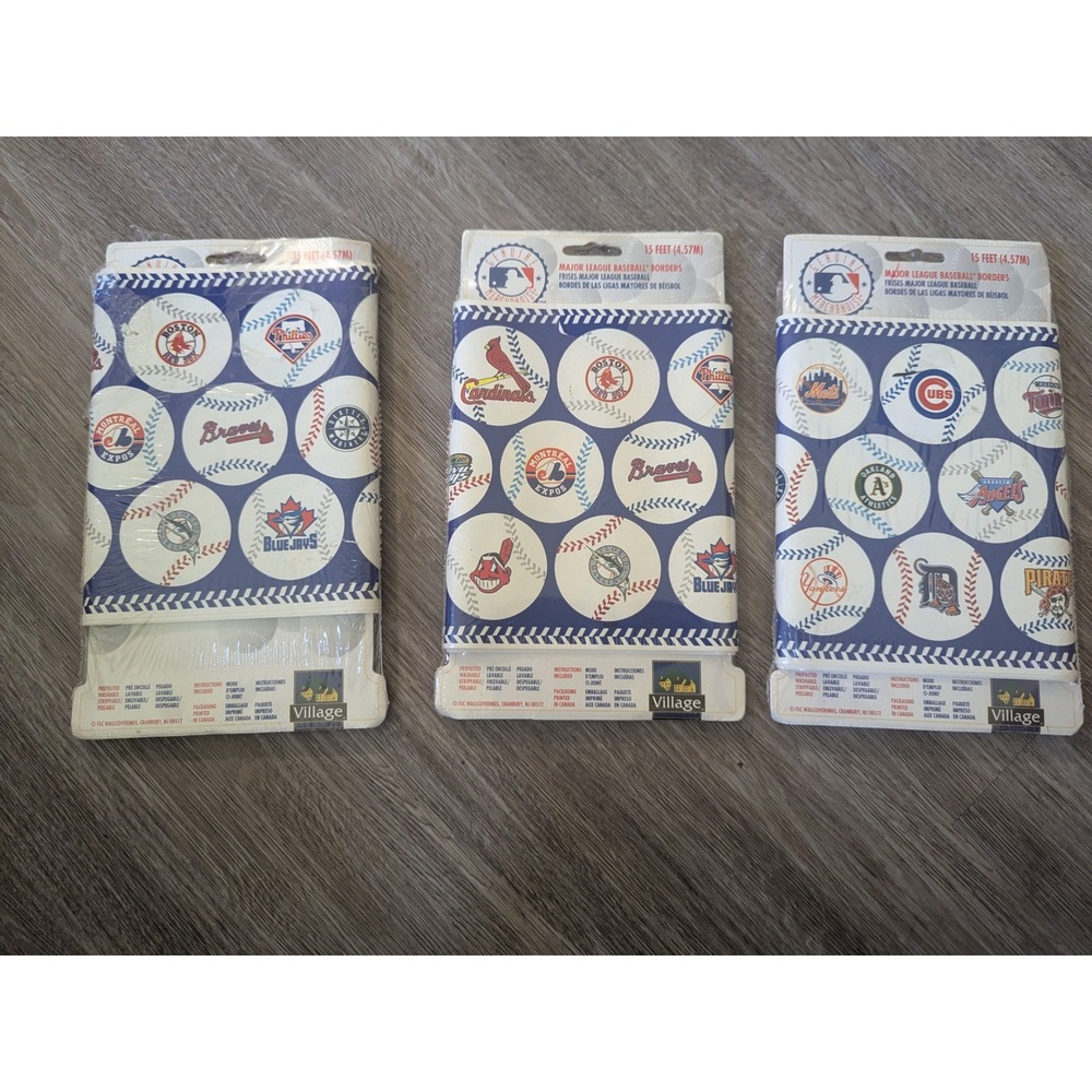 3 Village‎ Major League Baseball MLB Borders 15 Ft. Vintage Wallpaper Room Decor